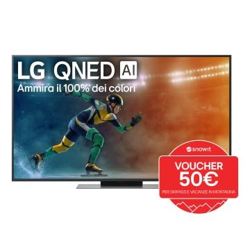 Vista frontale di una TV 55 pollici LG QNED evo AI QNED86 MiniLED 4K Smart TV 2025 55QNED86A6A con voucher snowit